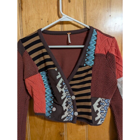 Free People Cropped Patchwork Cardigan Size S - Picture 9 of 15